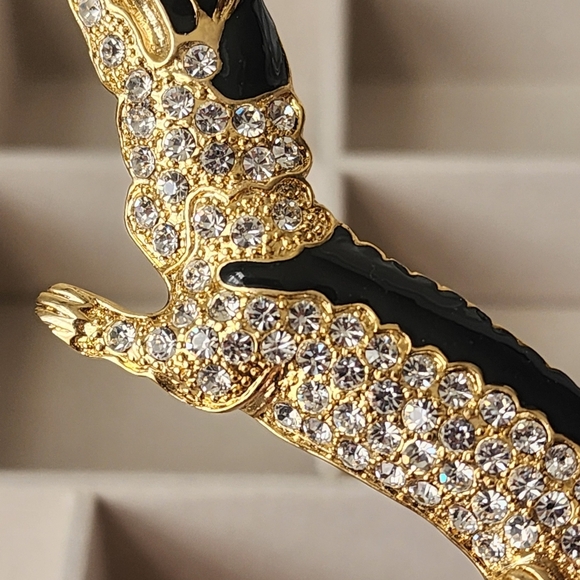Large Statement Alligator Crocodile Austrian Crystal and Enamel Brooch Pin - Picture 5 of 9